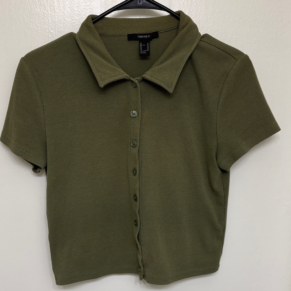 Forever 21 Olive Button-Down Collared Shirt